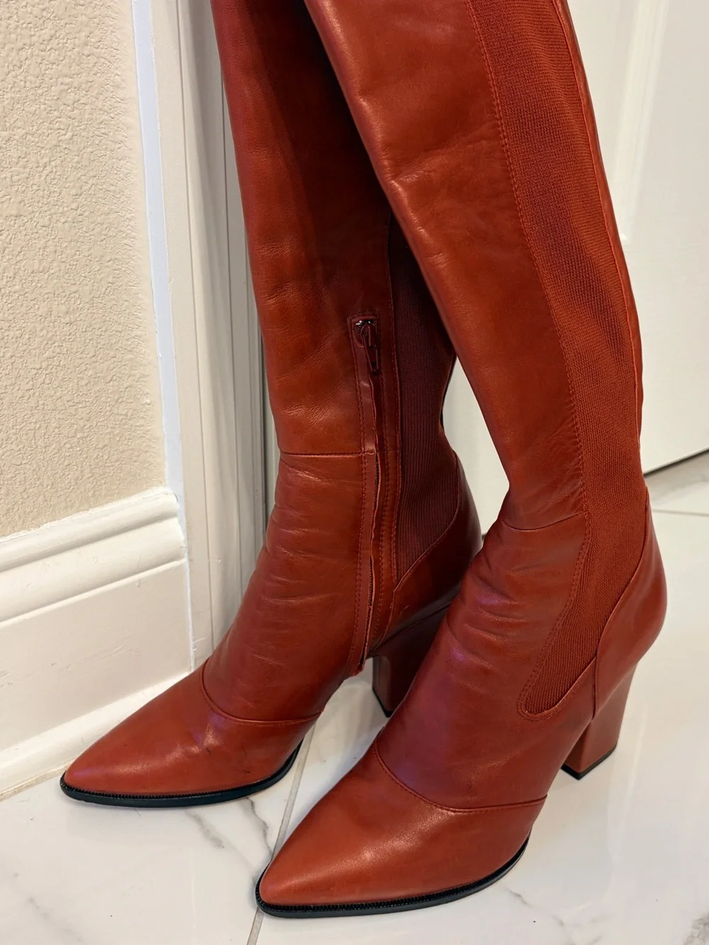 Sam Edelman Natasha Over The Knee Leather Boots Red Maroon 8